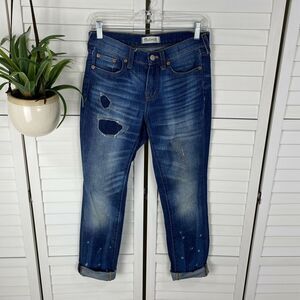 Madewell Slim Boyjean Rip and Repair Edition Distressed Bleach Stains‎ Size 24